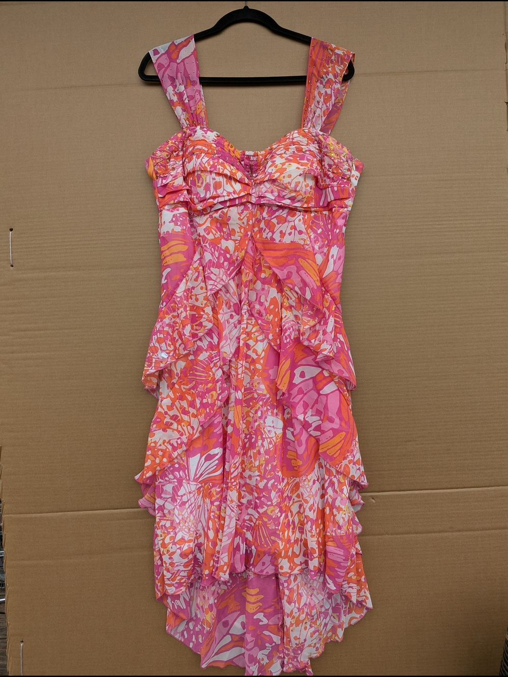 Maurices Ruffle Floral Tiered High Low Dress Plus Size 16 Pink Orange Sweetheart